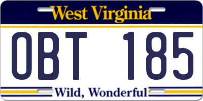 WV license plate OBT185
