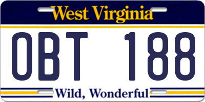 WV license plate OBT188