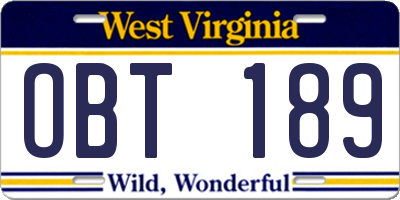 WV license plate OBT189