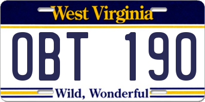 WV license plate OBT190