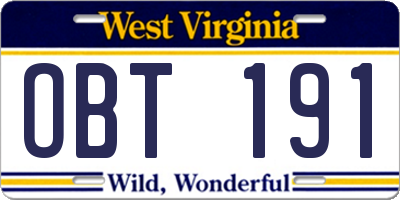WV license plate OBT191