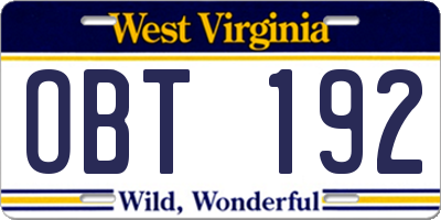 WV license plate OBT192