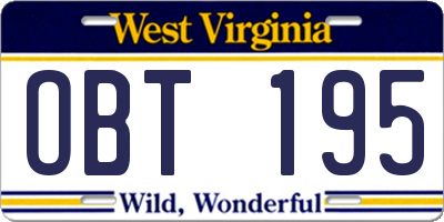 WV license plate OBT195