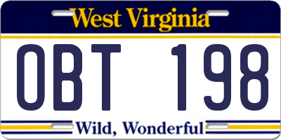 WV license plate OBT198