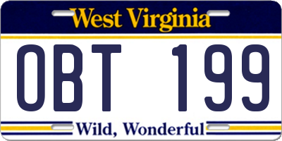 WV license plate OBT199