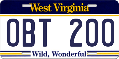 WV license plate OBT200