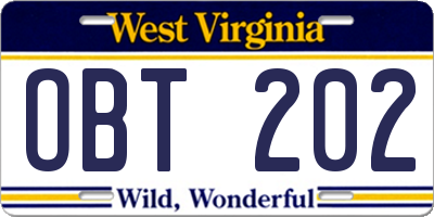 WV license plate OBT202