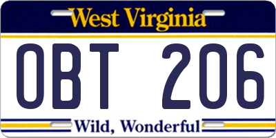 WV license plate OBT206
