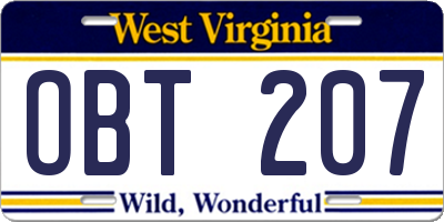 WV license plate OBT207
