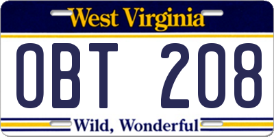 WV license plate OBT208