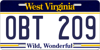 WV license plate OBT209