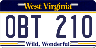 WV license plate OBT210