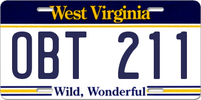 WV license plate OBT211
