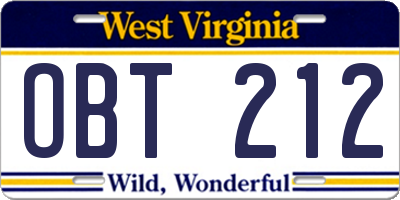 WV license plate OBT212