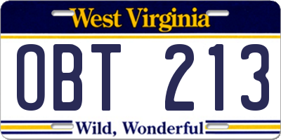 WV license plate OBT213