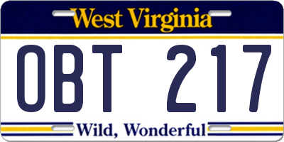 WV license plate OBT217