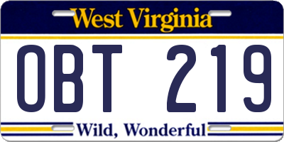 WV license plate OBT219