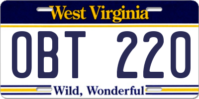 WV license plate OBT220