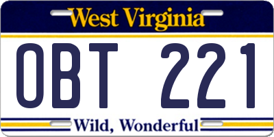 WV license plate OBT221