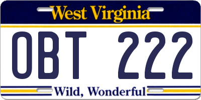 WV license plate OBT222