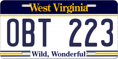 WV license plate OBT223