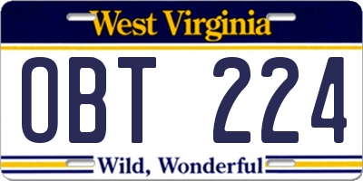 WV license plate OBT224