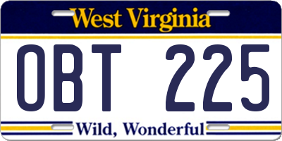 WV license plate OBT225