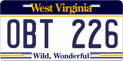 WV license plate OBT226
