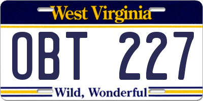 WV license plate OBT227