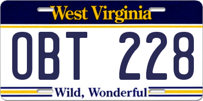 WV license plate OBT228
