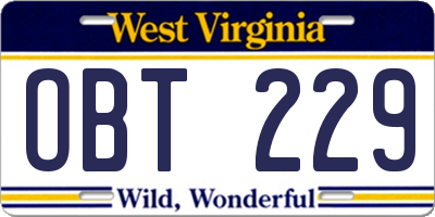 WV license plate OBT229
