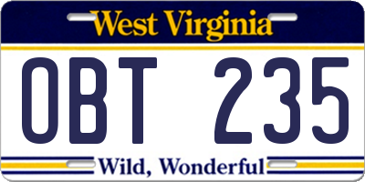 WV license plate OBT235
