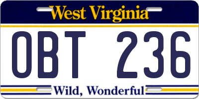 WV license plate OBT236