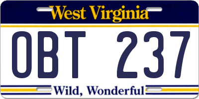 WV license plate OBT237