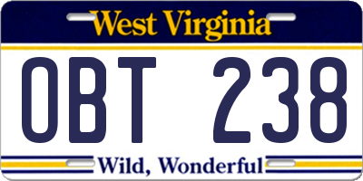 WV license plate OBT238
