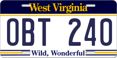 WV license plate OBT240