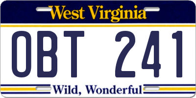 WV license plate OBT241