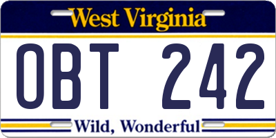 WV license plate OBT242