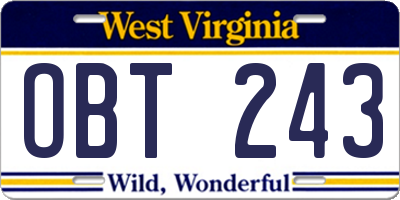 WV license plate OBT243