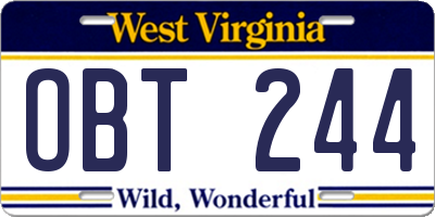 WV license plate OBT244