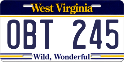WV license plate OBT245