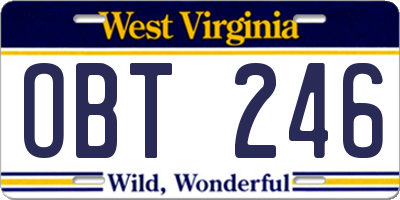 WV license plate OBT246