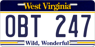 WV license plate OBT247