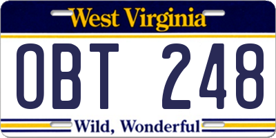 WV license plate OBT248
