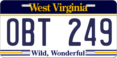 WV license plate OBT249