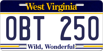 WV license plate OBT250