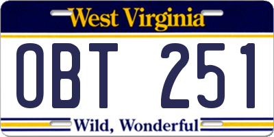 WV license plate OBT251