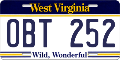 WV license plate OBT252