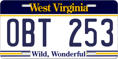 WV license plate OBT253