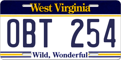 WV license plate OBT254